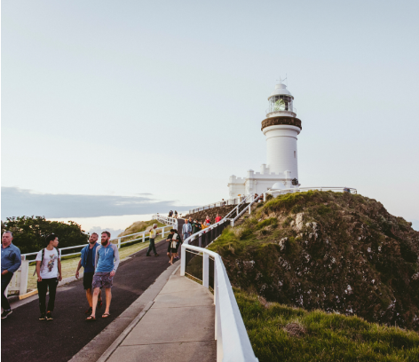 A Group Of People Walking Near Lighthouse